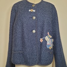 Giesswein Womens Blue Jacket Cow Applique Motif Size Uk18 New Wool Blend