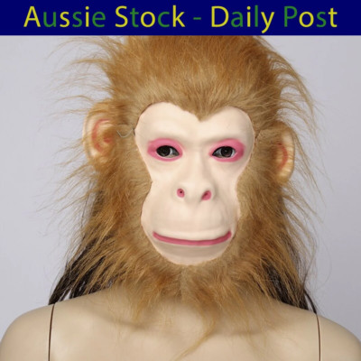 Ape Full Face Mask Monkey Fur Costume Creepy Animal Kid's Party