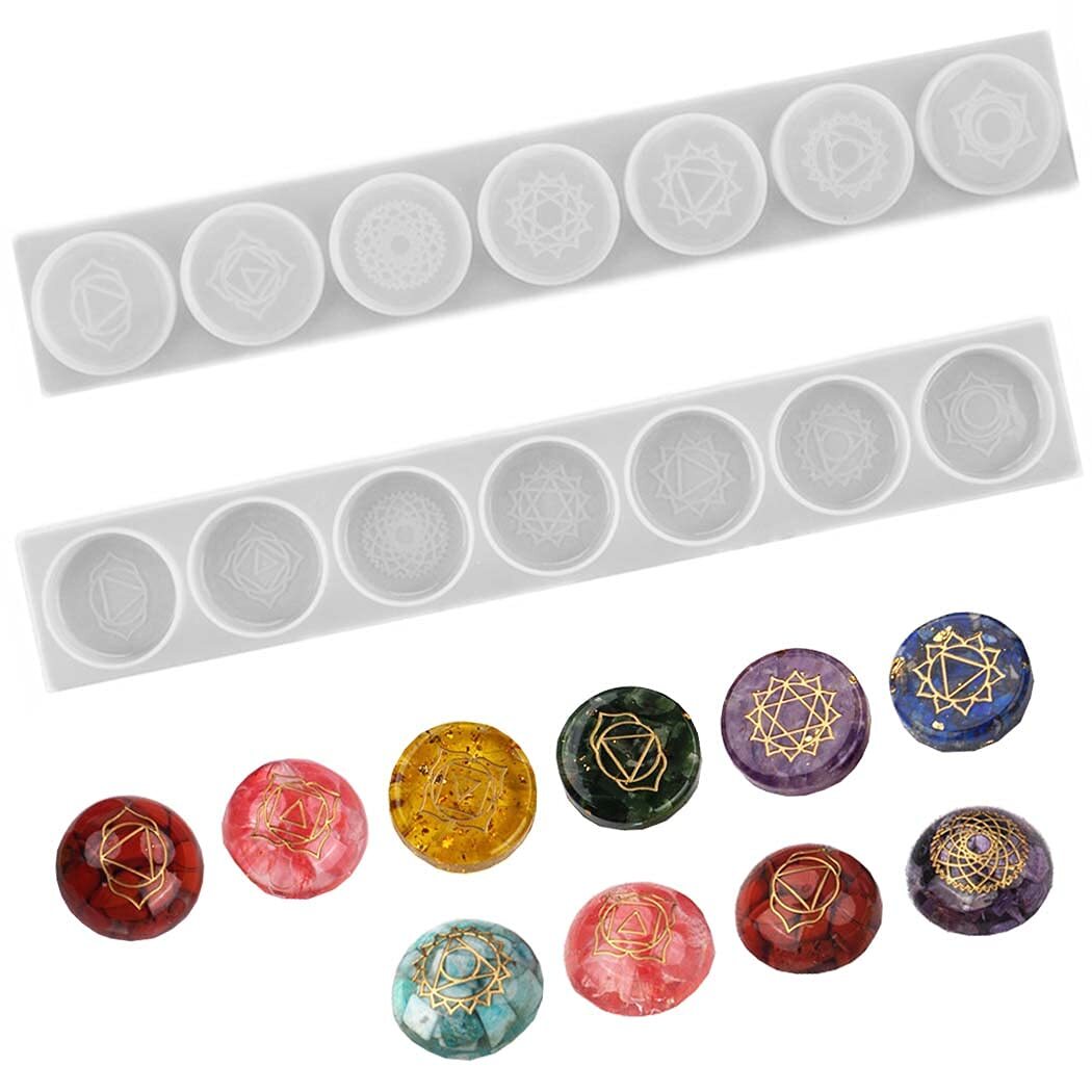2PCS 7 Chakras Stone Epoxy Resin Mold Symbol Rune Letter Epoxy Mold DIY Word ...