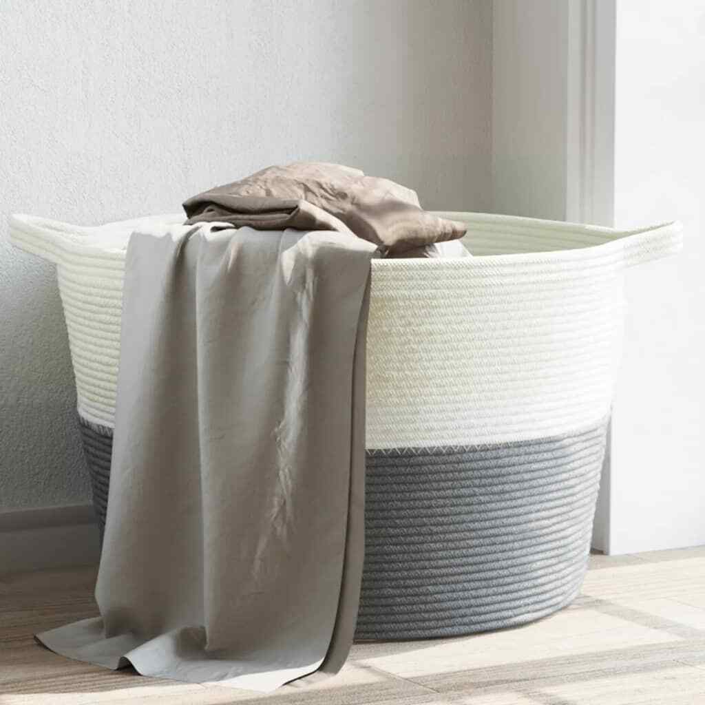 vidaXL Laundry Basket Grey and White 脴60x36 cm Cotton