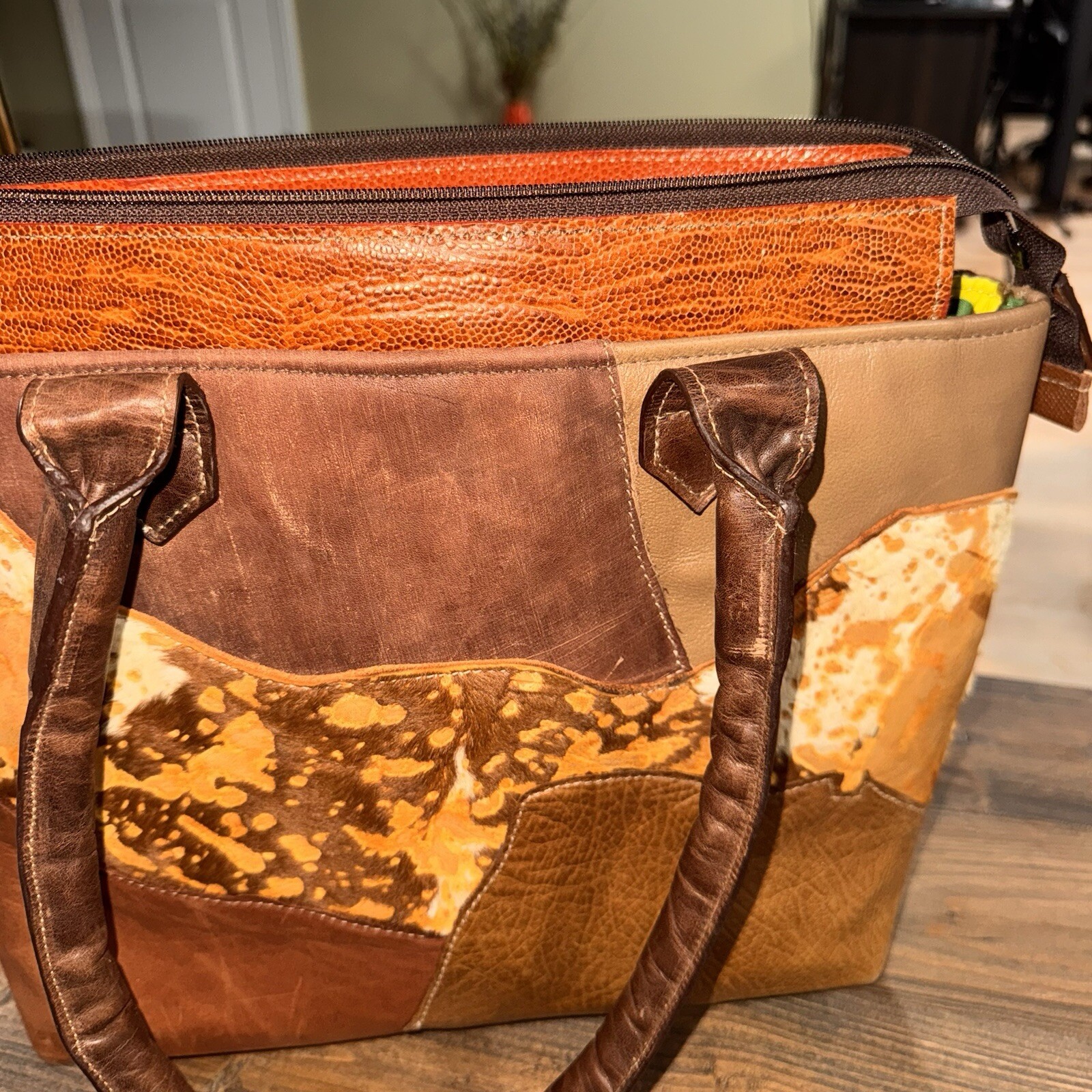 KENT STETSON Brown Patchwork Leather Shoulder Bag… - image 9