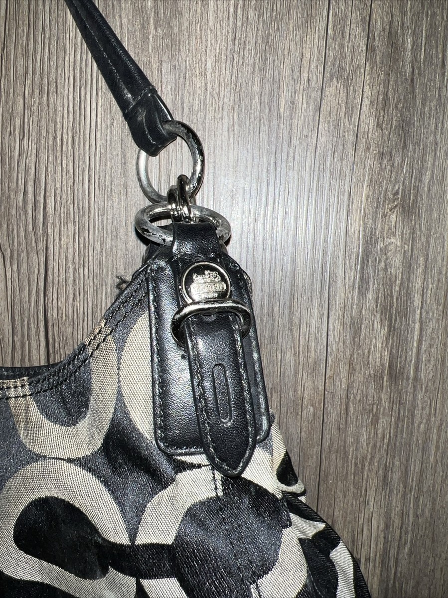 Coach Maggie Mia Black & Gray Signature Op Art Hobo Shoulder Bag