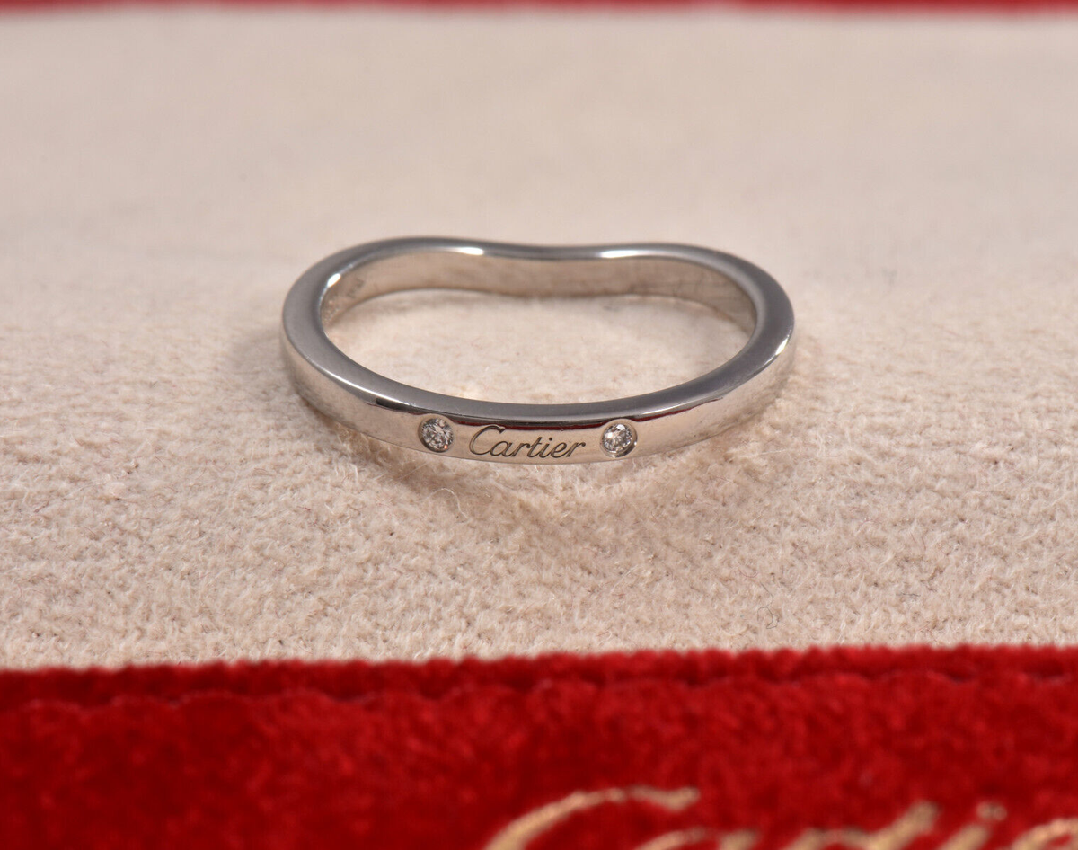 Size 51 Cartier Ballerine Three Diamond Platinum Wedding Band 2mm 