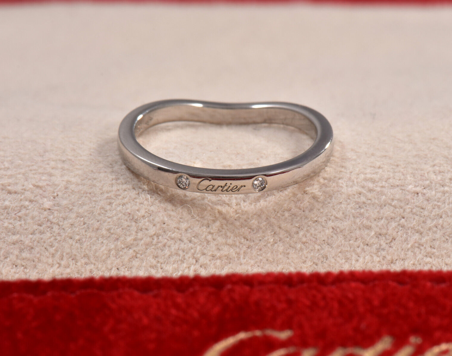 Cartier Ballerine Three Diamond 2mm Platinum Wedding Band Size 5.75 Love Collection