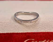 Size 51 Cartier Ballerine Three Diamond Platinum Wedding Band 2mm Ring 5.75 Love