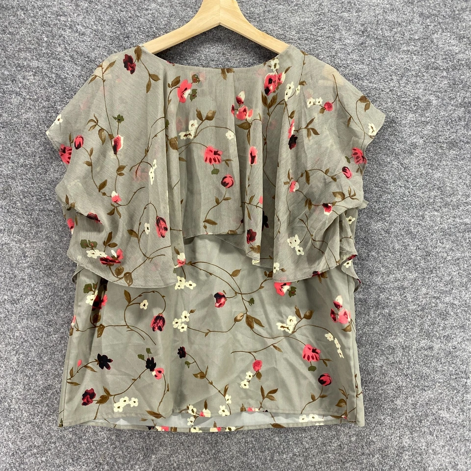 Blusa Renacimiento Mujer L Grande Gris Floral Cuello Redondo En Capas Manga Corta Foto 2 de 4