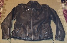 Heavy Leather Motorcycle Jacket Men's Large Black Zipper Front