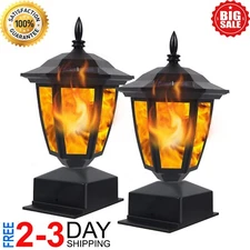 2 Pcs Outdoor Flame Light Solar Post Deck Fence Cap Waterproof Flickering Lights