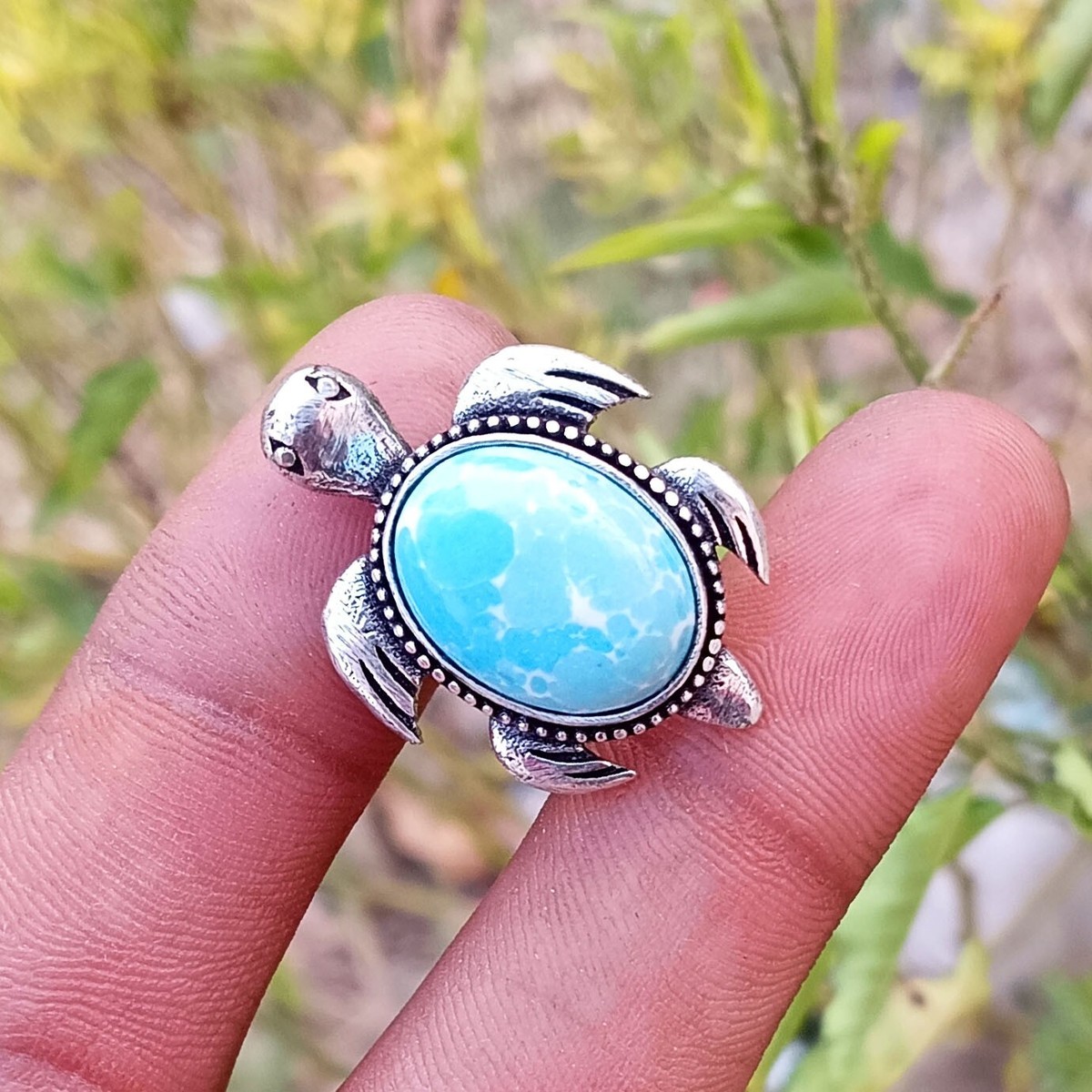 BETHZA Sterling Silver Turtle Ring | Genuine Turquoise Stone, Symbolic Tortoise Design, Gift For Women - Size 6 - View #3