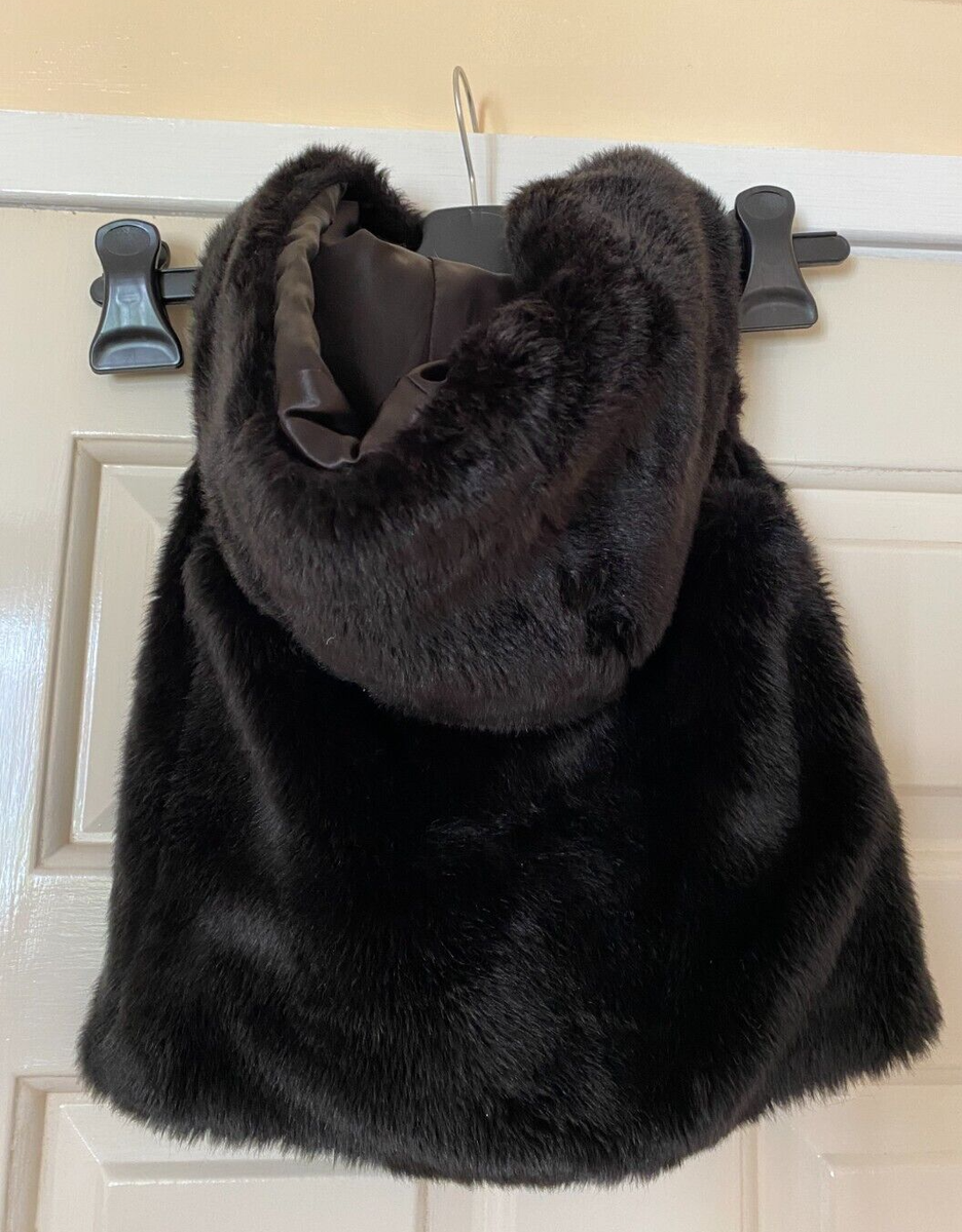 F&F With Love Girls Black Faux Fur Sleeveless Hooded Gilet