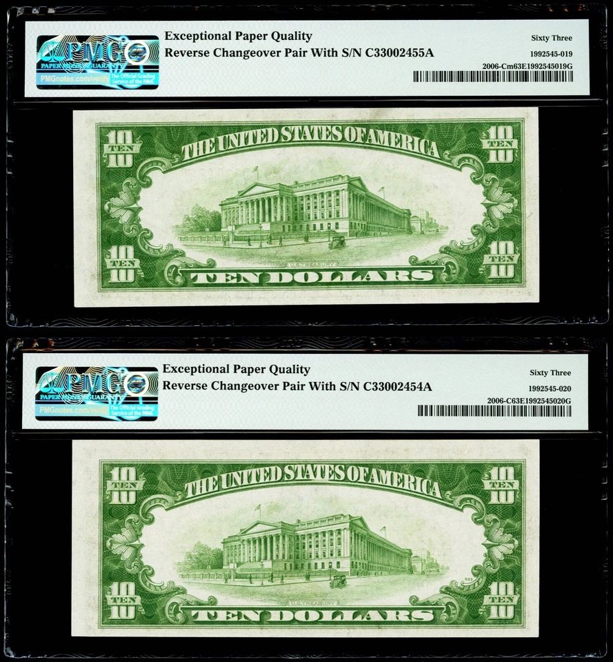 $10 1934A Federal Reserve Note Philadelphia "Reverse Changeover Note" PMG 63 EPQ - Image 2 of 3