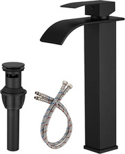 Bathroom Vessel Sink Faucet Waterfall Matte Black Tall 1 Hole Single Handle Vani