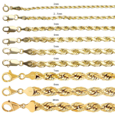 Brand New 14k Yellow Gold Rope Chain 2mm-10mm D/cut Twist Link Necklace Hollow