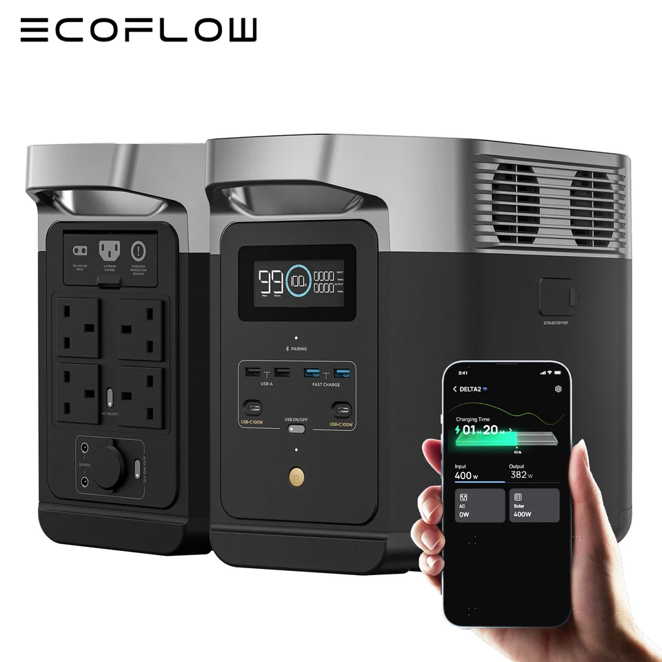 ECOFLOW DELTA 2 Portable Power Station 1800W 1024Wh LFP Battery Solar Generator