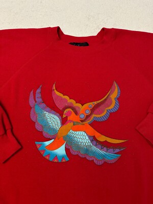 Vintage 1980s 80s Laurel Burch Rainbow Peace Doves Bird Artwork Sweatshirt, M L
