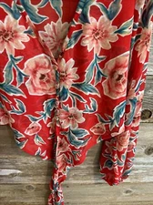 Show Me Your Mumu Tatum Red Floral Tie Semi Sheer Flow Long Sleeve Blouse Top