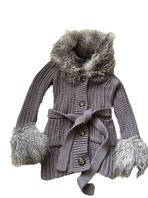 GAP Kids Girl Belted Fur LIned Collar Cable Knit Button Down