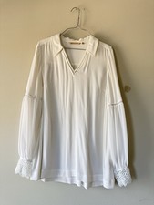 Soft Surroundings White Sheer Blouse Tunic Top Women's Size Medium Long Sleeve