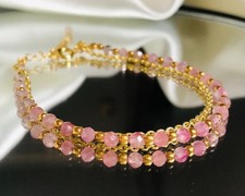 Pink Tourmaline Bracelet  7 Inches  Gold-Plated 925 Sterling Silver Jewelry