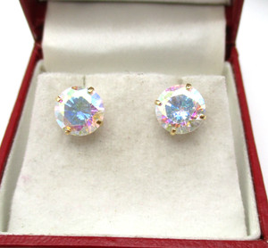 14K Yellow Gold Rainbow Clear Stone Stud Earrings [1.7 Gr ][E385]