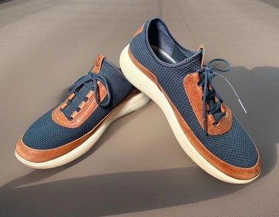 ECCO SOFT 7 Navy Weave Mesh Cognac Leather Trim City Sneakers/Shoes- MEN'S 11