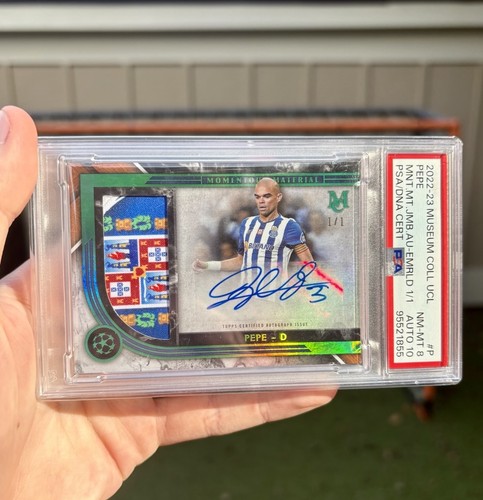 Pepe 2022-23 Topps Museum UCL Emerald 1/1 Patch Auto PSA 8 10 Porto Match Worn