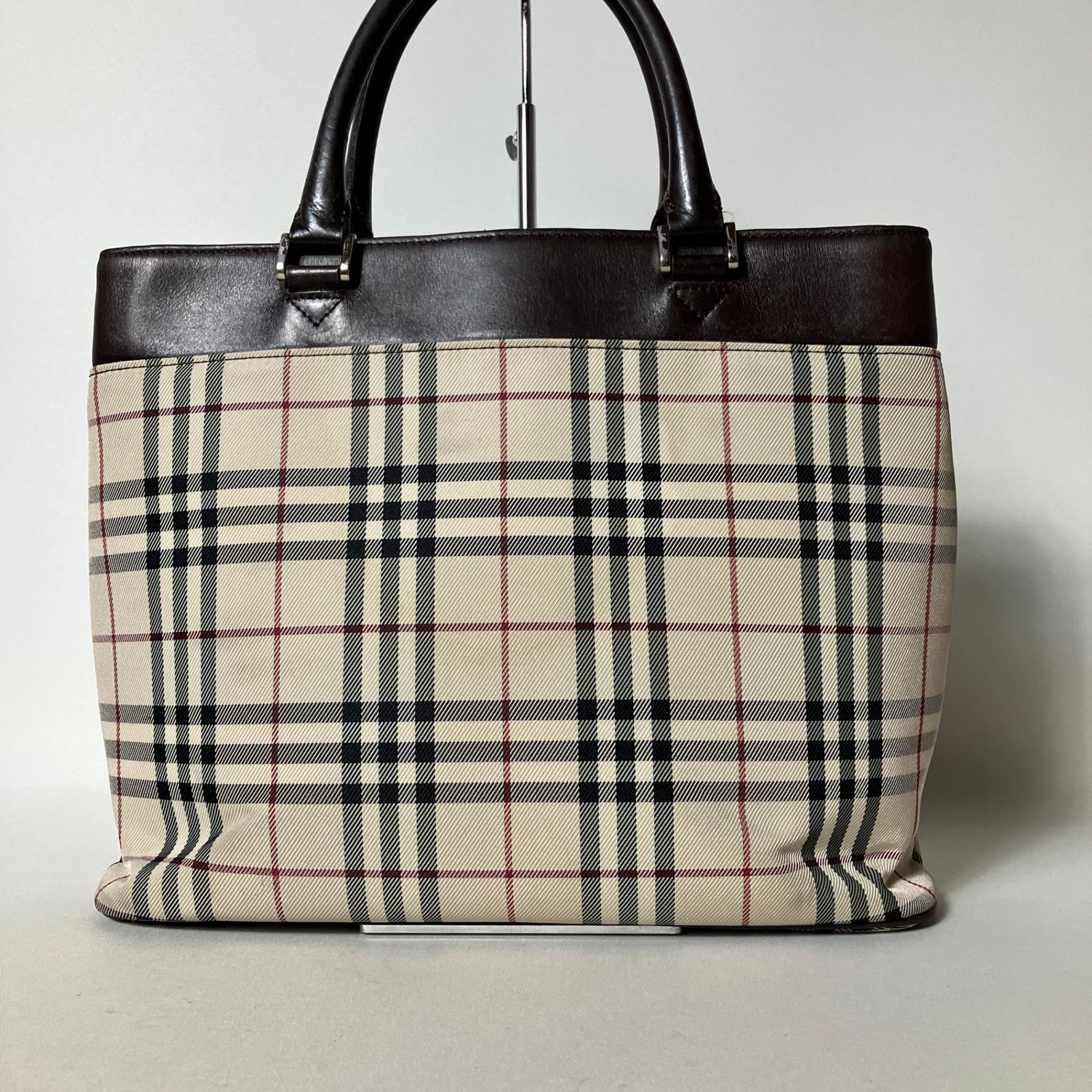 Burberry Nova Check Leather Handbag Dark Brown Ladies Tote Authentic image 3