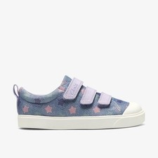 Image of Clarks Girls City Path Kid Denim Print Canvas,Riptape Textile Casual