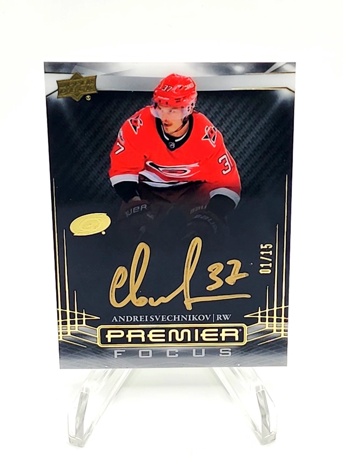 2022-23 Upper Deck Premier - Premier Focus Auto GOLD 01/15 SP Andrei Svechnikov 