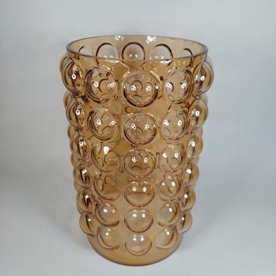 Blenko Style Glass Amber Bubble Vase 1970s Aesthetic Retro Art Deco Mid Century 