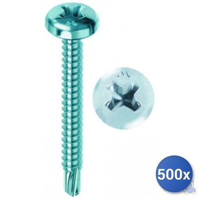 500x Selbstbohrende Schraube Drillex  Mustad Weiß Verzinkt Tc Ph E-100 3,5x32