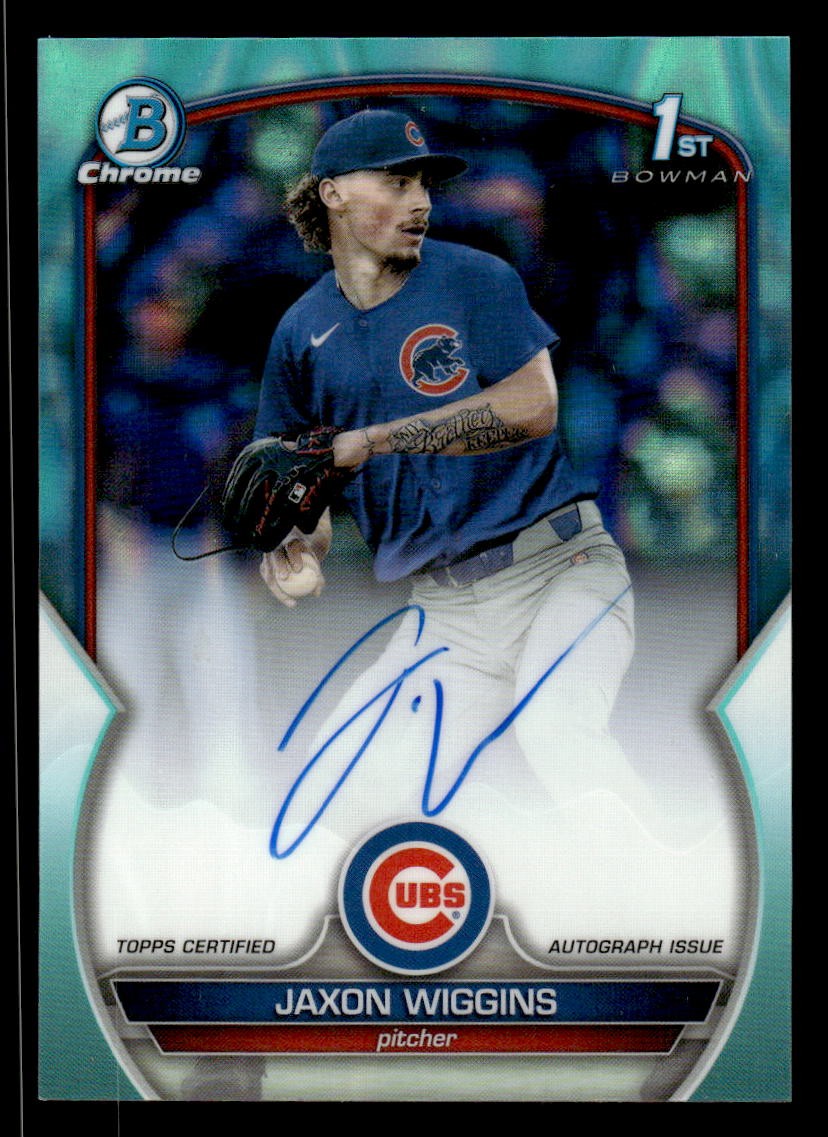2023 Bowman Draft #CDA-JWG Jaxon Wiggins Chrome Prospect Auto Aqua Lava #/199