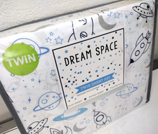 Dream Space Twin Sheet Set Outer Space Rocketships Planets Kids Bedding 3-Pc NEW