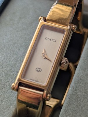 Gucci 1500L Tank Watch Women 12mm Gold Dial Horsebit Bangle New