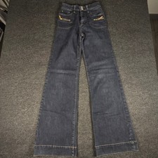 Barbara Bui Wide Leg Jeans Dark Wash Flare Gold Zipper Pockets Women's Size 27