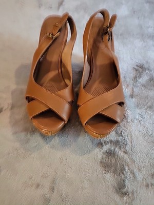 Corso Como Wedges Womens 9.5  Slingback Brown Leather Buckle  Heels Casual
