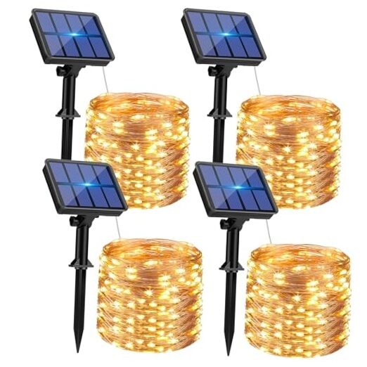 132FT Solar String Lights Outdoor - 320LED Warm White Fairy Lights 4 Pack