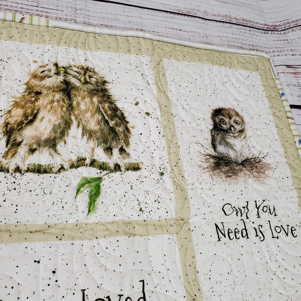 Edredón de bebé hecho a mano You Are Loved Animals amarillo espalda corazón acolchado zorro búho gato Foto 4 de 4