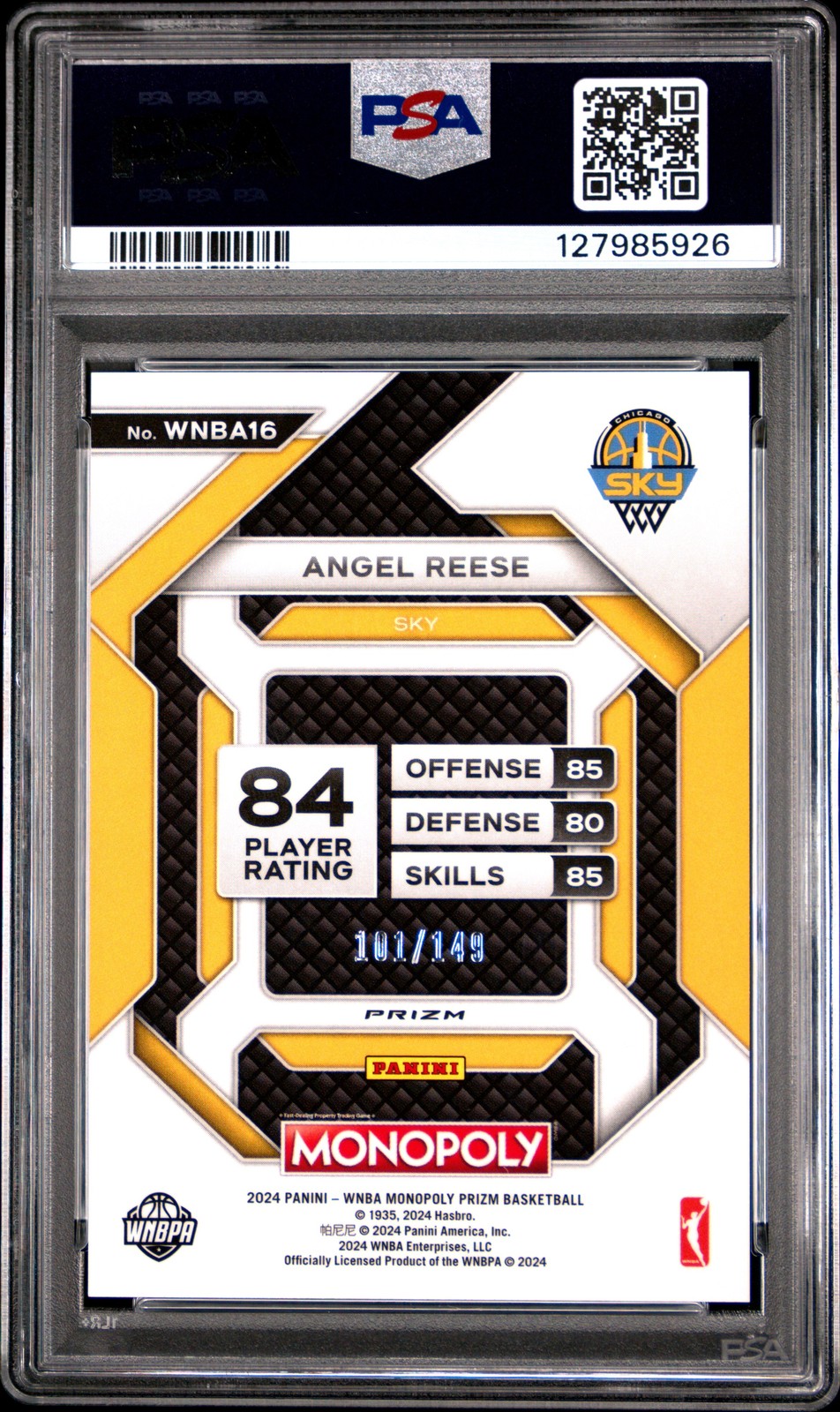 2024 PANINI PRIZM MONOPOLY WNBA INSERT PINK PRIZM #16 ANGEL REESE RC /149 PSA 9 view 2