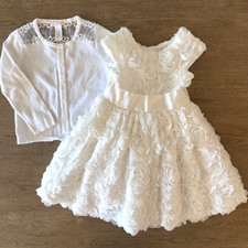 Janie  Jack Special Occasion White Floral Organza Rosette Dress  Cardigan-Sz 3