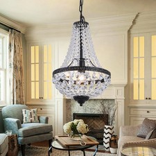 Crystal Chandelier Ceiling Light Pendant Light Black Lamp Height Adjustable E27