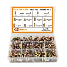 180PCS Threaded Inserts Nuts for Wood,10 Sizes,1/4"-20, 5/16"-18, 3/8"-16 Set