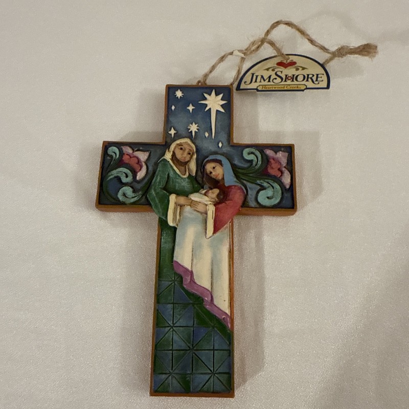 Jim Shore Bas Relief Cross with Holy Family Scene Hanging Ornament Christmas