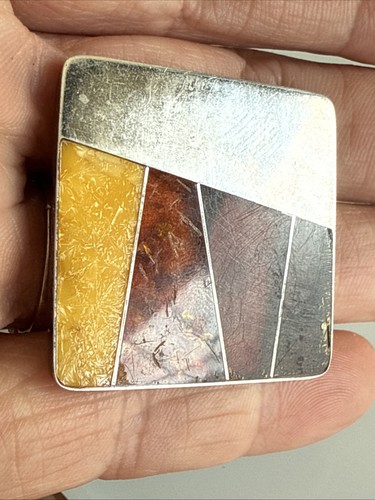 Amber Sterling Silver Pin 12.4 Grams Modernist cube Brooch Baltic Butterscotch - Picture 2 of 14