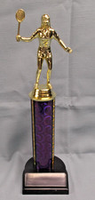 female badminton trophy purple column black weighted base