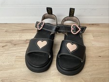 Dr. Martens Marlowe Heart J Black Leather Sandals Pink Heart Buckle Kids Size 1