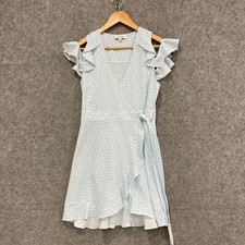 Miss Shop Dress Womens Size 8 Blue Polka Dot Wrap Cold Shoulder Sleeve 30206