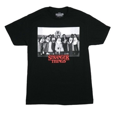 Stranger Things New Adult T-Shirt - Hellfire Club B & W Photo Name Back