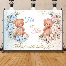 7x5ft Baby Bear Gender Reveal Backdrop He Or She Party Background Photo
