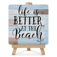 Beach Desk Decor Farmhouse Life Is Better at the Beach Wood Sign with Easel